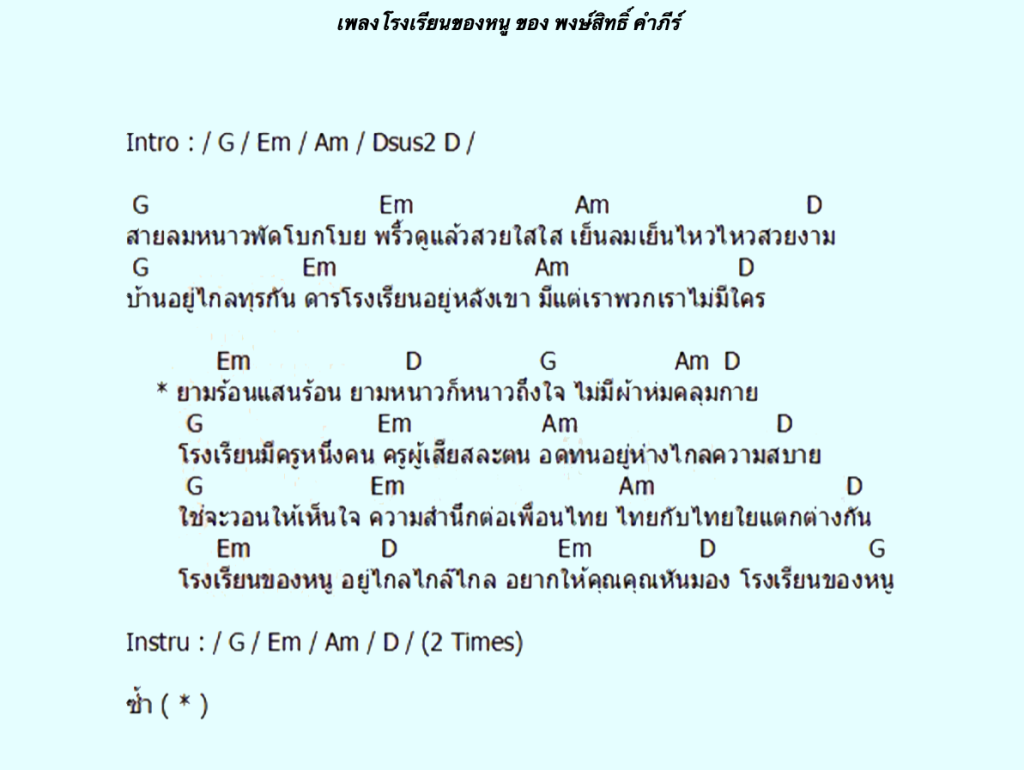 คอร์ดเพลง โรงเรียน ของหนู